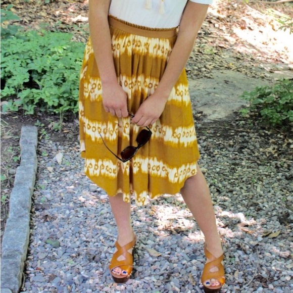H&M mustard yellow tie dye boho midi skirt, XS/S - Picture 2 of 8
